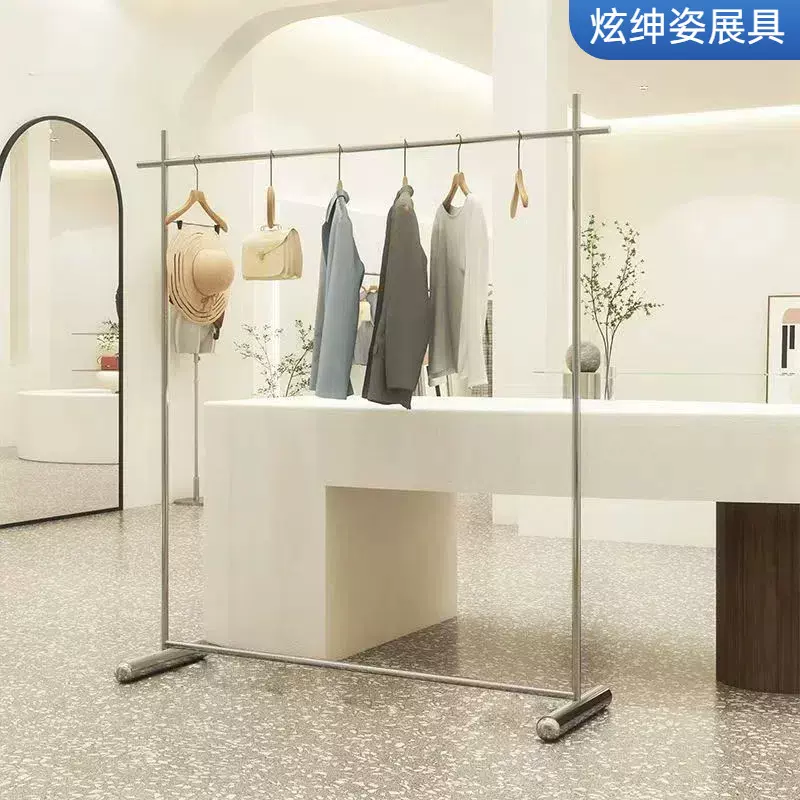 服装展示架不锈钢拉丝落地衣架地立式中岛挂衣架小男女童装店货架