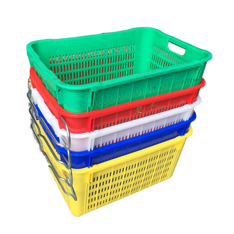加厚铁耳塑料周转箩蔬菜水果箩筐镂空快递运输中转物料箩筐套叠框