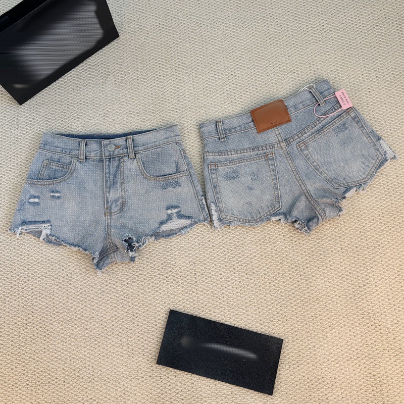 25夏季新款辣妹复古重工做旧破洞毛边满钻牛仔短热裤