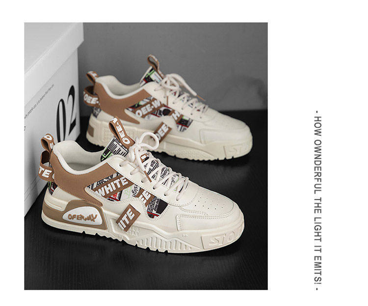 Giày thể thao nam màu trắng thoáng khí đế dày phong cách Hàn, giày sneaker đa năng thắt dây — E161 trắng đen, Màu Kaki E161 chi tiết 24