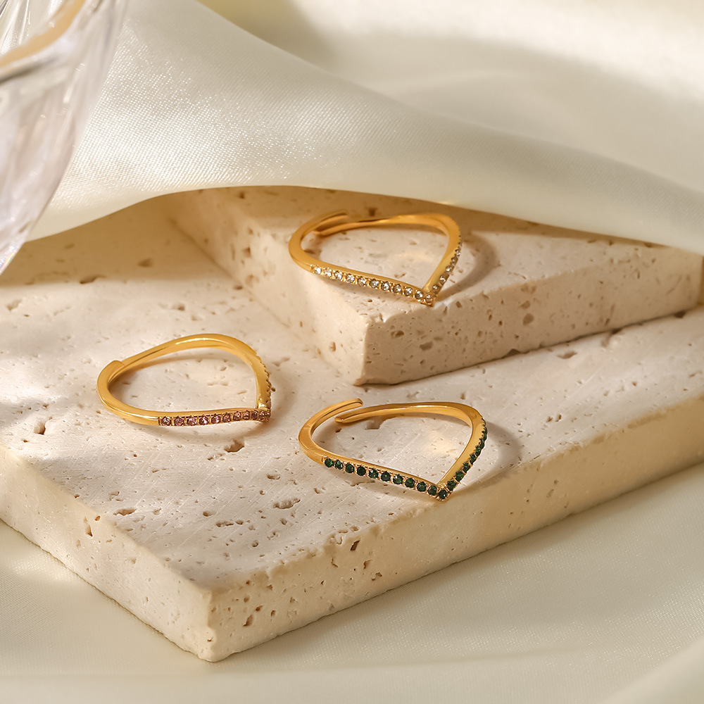 Fashion Geometric Stainless Steel Open Ring Inlay Zircon Stainless Steel Rings