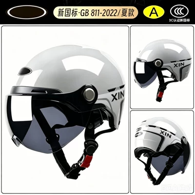 Motosiklet kaskı (dəbilqə): Helmet, All-Season Motorcycle Helmet, Men's - 3c-cool-gray-summer-style-black-tea-short-mirror-reinforced-abs-helmet-body-eps-buffer-layer