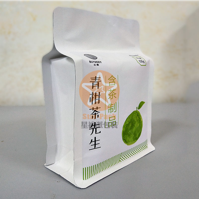八边封白牛皮纸柠檬茶自封自立铝箔袋