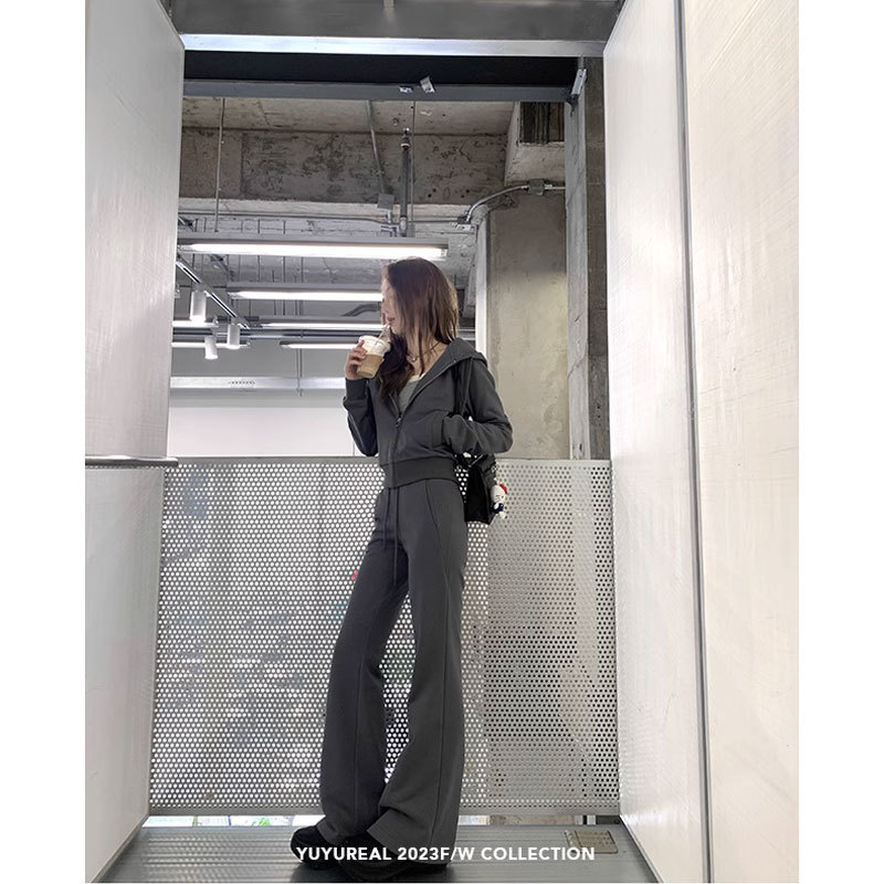 YUYUREAL- S curve large figure slimming hoodie two-piece set lazy top high waist drawstring pants