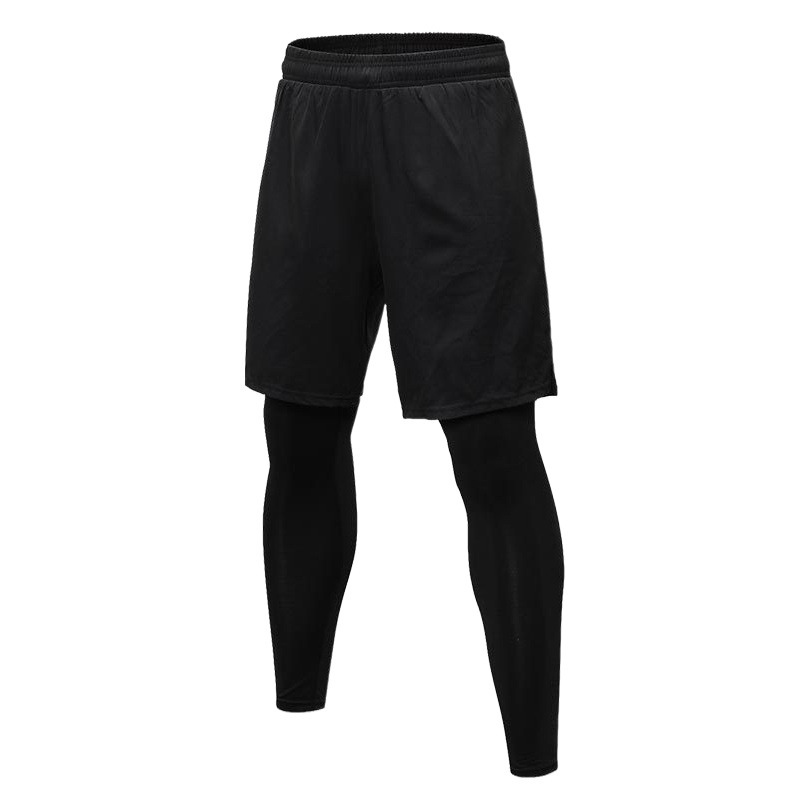 Las medias de los hombres falsifican dos piezas fitness deportes entrenamiento casual estiramiento de secado rápido Pantalones deportivos