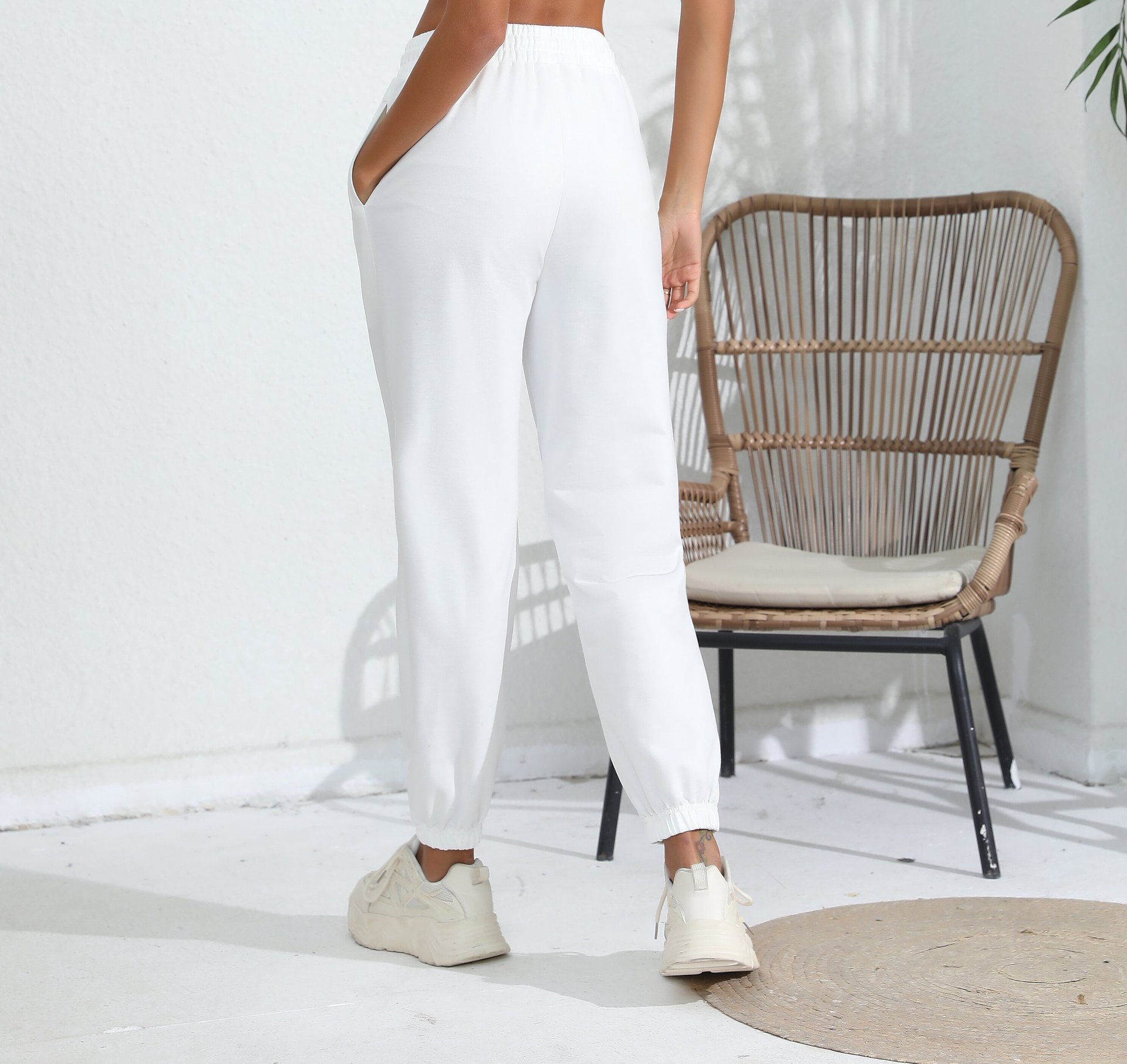 Pantalon de survêtement en polaire noir pour femmes, décontracté, jogging, sport, taille haute, pieds amples, pour la maison_voghion.com