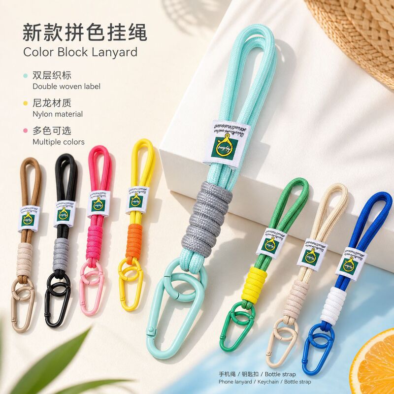 New Color-Blocking Lanyard, Double-Layer Woven Label Phone Strap, Water Bottle Strap, Unisex Carabiner Keychain Pendant Wholesale