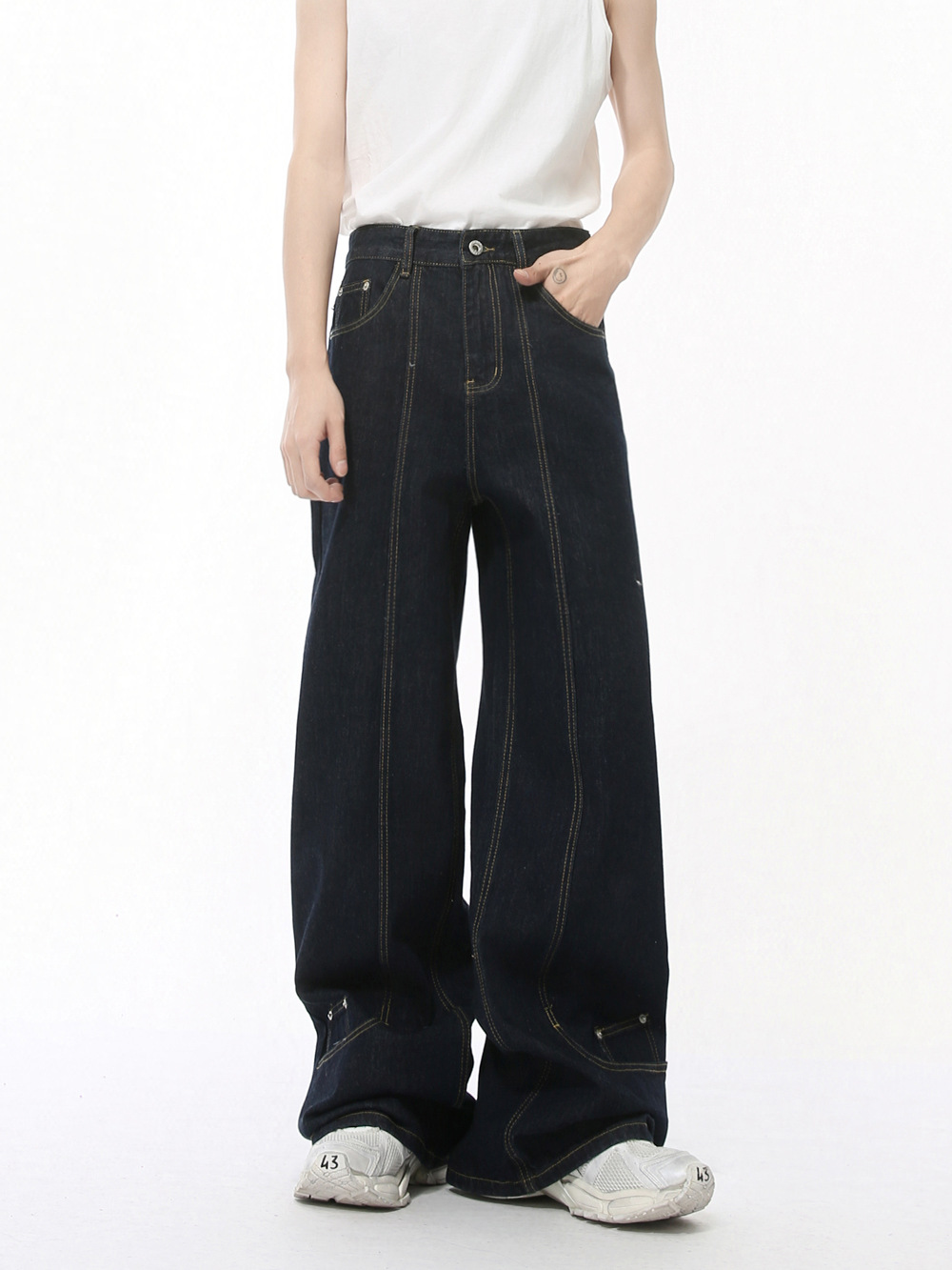 MTLCLOTHES Hombres| Nuevo otoño nicho personalidad anti-desaño deconstrucción de la tendencia de jeans de piernas anchas