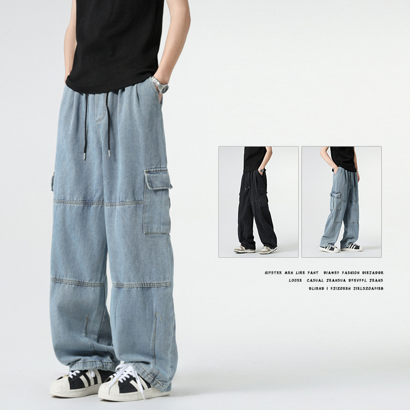 Foreign Trade American-Style Double Pocket Denim Jeans 2026 Spring and Autumn New Vintage Distressed Washed Work Pants for Men Foreign Trade American-Style Double Pocket Denim Jeans 2026 Spring and Autumn New Vintage Distressed Washed Work Pants for Men