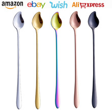 跨境304不锈钢勺子长柄冰勺酒吧搅拌勺金色芒果勺雪糕挖泥勺