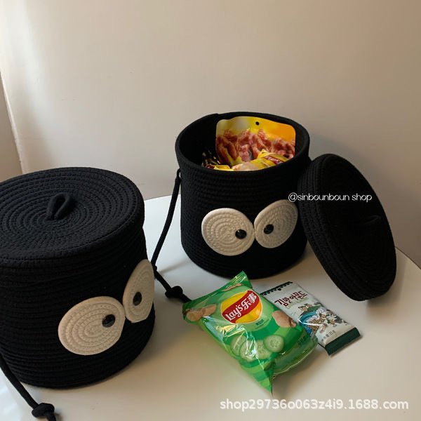 Creative Small bristle snack storage basket with lid bedroom household living room cotton rope storage basket with lid storage box