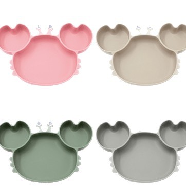 Plato de comedor de silicona dividido para niños Plato de comedor de cangrejo de dibujos animados Plato de comedor de bebés integrado Plato de comedor de alimentos suplementarios a prueba de caídas Plato de comedor de ventosas