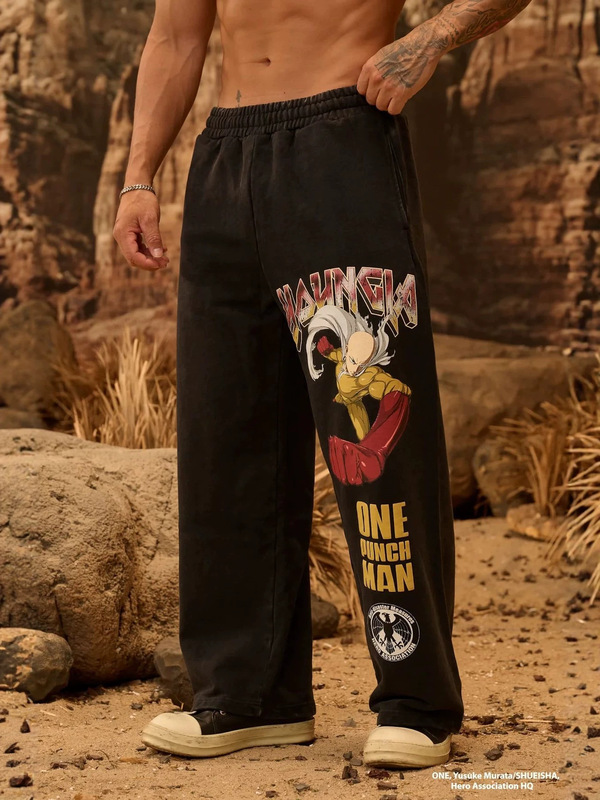 Youngla Collaboration One-Punch Man Men's Sports Pants Jogging Fitness Cotton Mid-Waist Straight Casual Pants