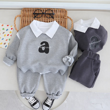 儿童春装套装宝宝秋款衣服男童酷帅Polo衫春秋卫衣马甲三件套批发