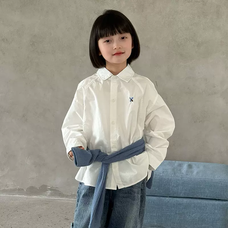 卡拉男女童春秋长袖衬衣2025年中大童学院风披肩白衬衫KLK9721