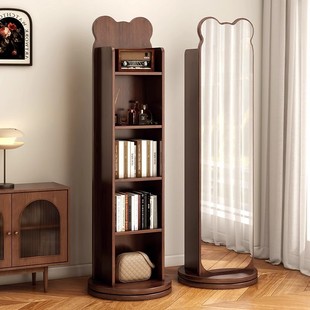 Bear Bookshelf Rotating Mobile Dressing Mirror Full-Length Mirror Floor Mirror Newspaper Bookshelf Integrated Mirror Storage Fitting Mirror