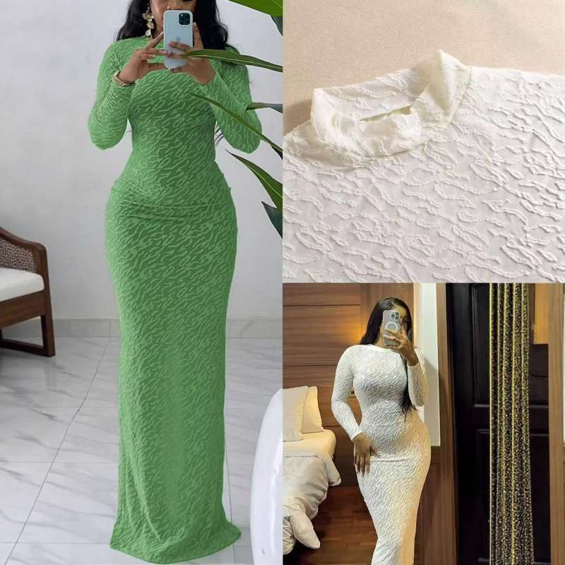 Stocks Cross-Border Ready Stock 2025 Autumn New Style Elegant Waist-Cinching Slim-Fit Hip-Hugging Long Dress