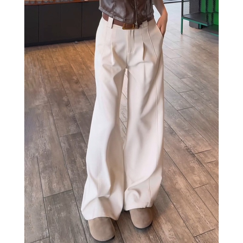 设计感高腰西装阔腿裤女2025秋季新款气质百搭宽松显瘦阔腿休闲裤|undefined