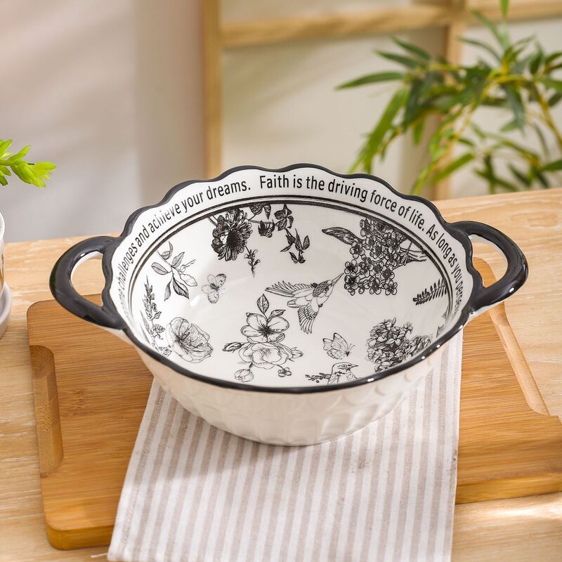 High-looking double-ear ceramic soup bowl Internet celebrity fruit salad bowl gift bowl instant noodle bowl oatmeal bowl nice tableware