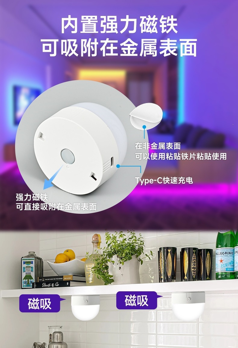 电池供电球泡RGB遥控无线可拆卸灯泡非硬接线壁灯台灯光源 可充电