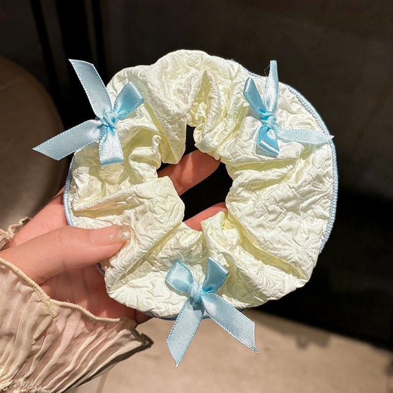 Encaje de flor coreana Encaje de intestino grueso Anillo de cabello femenino Cabeza de flor de viento pastoral Cuerda de cabeza de bola de gran tamaño Accesorios para el cabello de alta calidad