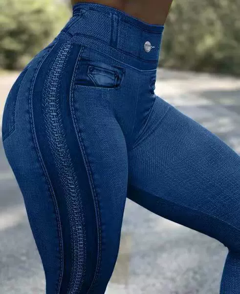 Elastic denim leggings, yoga clothing for gym, European style, Aliexpress, high waist, plus size