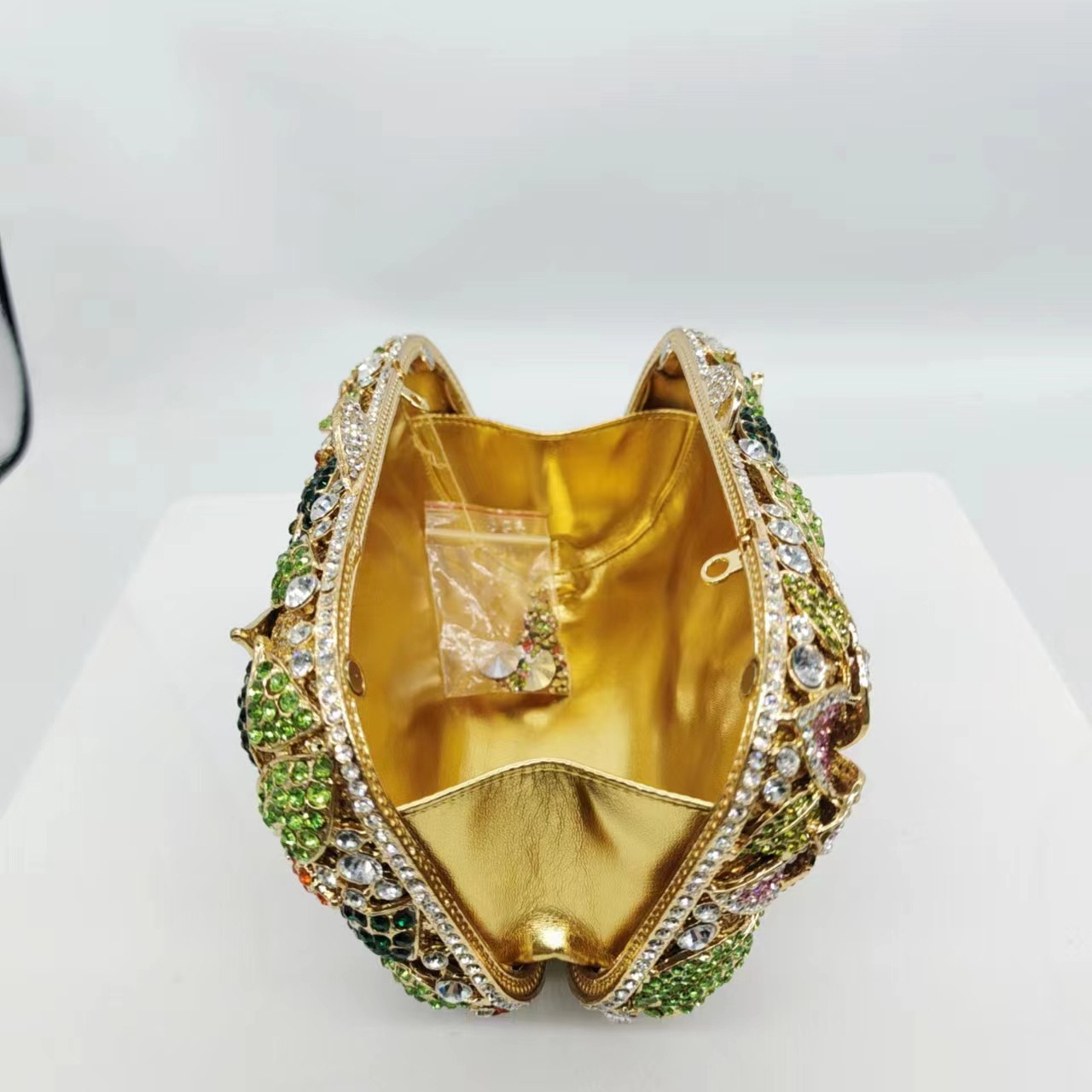Túi clutch dạ hội đính kim cương giả kim loại rỗng cao cấp — Vàng kim AB, Màu vàng kim, Bạc AB, Cá tính đặt làm chi tiết 8