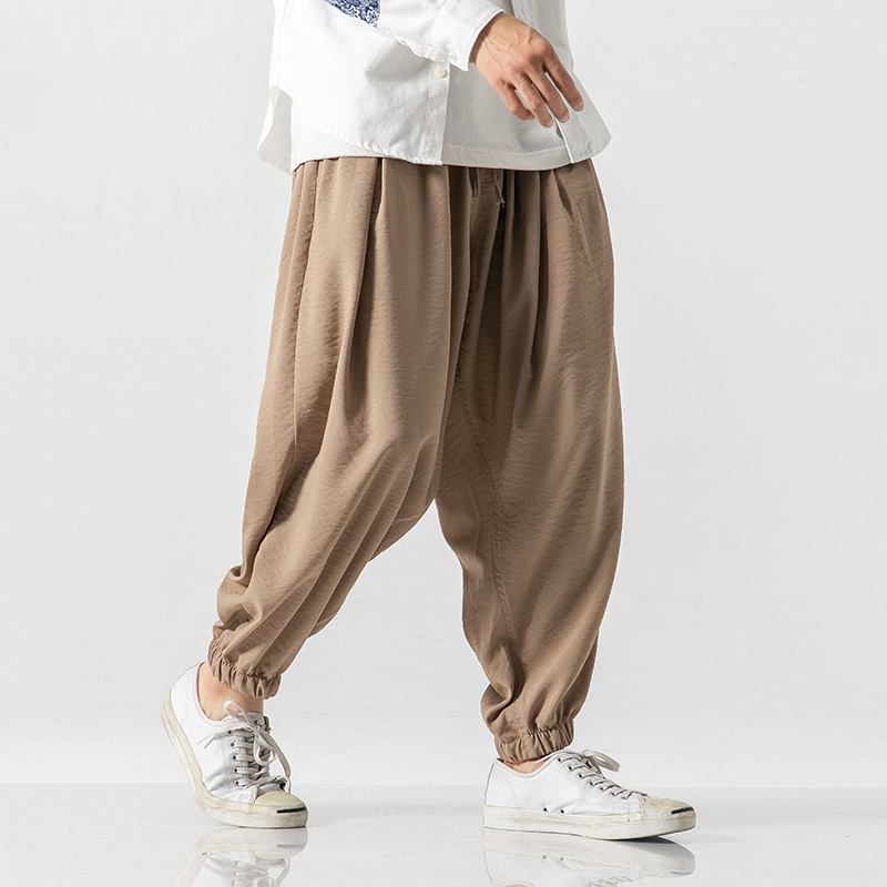Pantalones casuales para hombres de primavera y otoño, pantalones sueltos de talla grande, pantalones anchos con cordón japonés, pantalones retro Harlan para hombres de estilo de Hong Kong