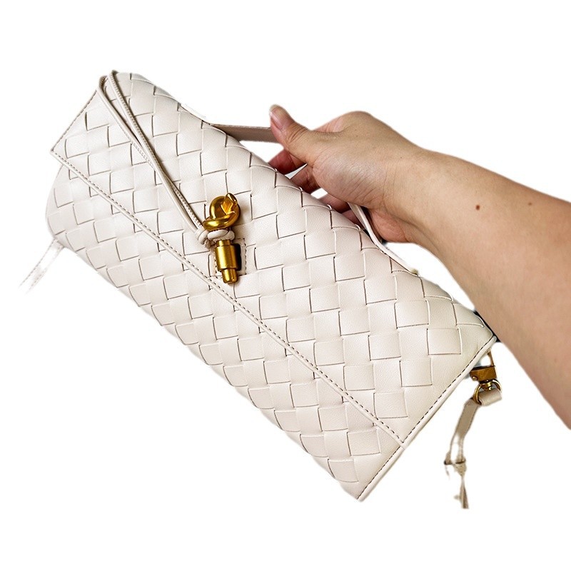 Túi clutch da bò dệt thủ công phong cách Pháp đeo chéo một bên vai — Cà phê, Trắng be, Xám nhạt, Xanh cỏ