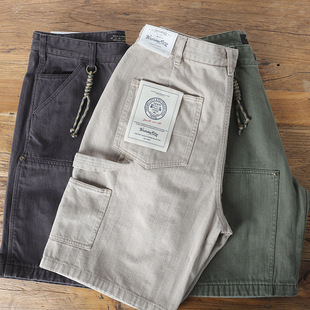 Japanese style workwear retro heavy cotton oblique workwear shorts washed pattern woodcutter thick wear-resistant casual cropped pants