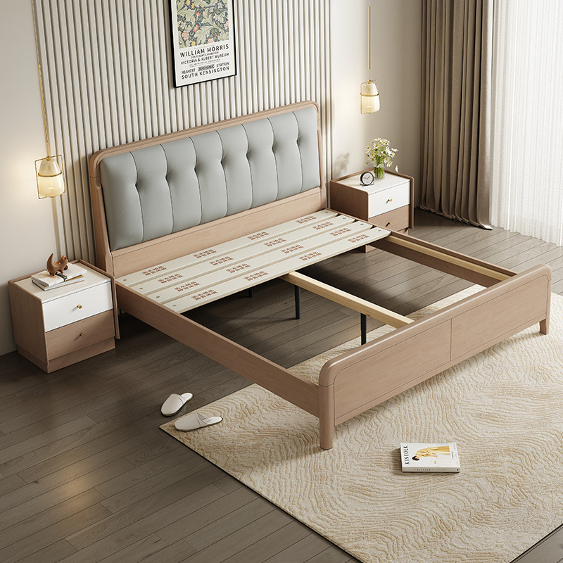 Estilo nórdico 1,8 m cama de madera maciza dormitorio principal cama doble 1,5 m dormitorio secundario cama individual caucho madera registro viento suave cama