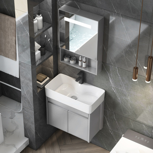 Compact Space Aluminum Bathroom Cabinet with Washbasin: Narrow-Edge Basin Cabinet Integrated Vanity Unit for Toilets