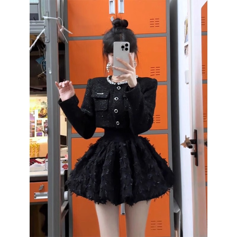 Rich Daughter's Little Fragrance Suit for Women, Autumn and Winter Style, Ladylike Short Jacket, Puffy Dress Two-Piece Set Rich Daughter's Little Fragrance Suit for Women, Autumn and Winter Style, Ladylike Short Jacket, Puffy Dress Two-Piece Set