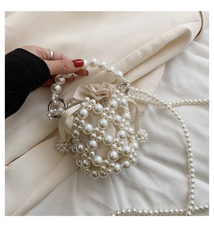 Solid Color Pvc Pearl Pull-belt Bucket Type White Handbags display picture 2