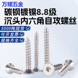 8.8级碳钢镀镍沉头内六角自攻螺丝m3-m6加硬高强度固定平头自攻钉