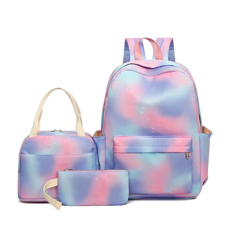 Girly Three-Piece Set of Student Schoolbags, Large-Capacity Lightweight Waterproof Backpack, Breathable and Weight-Reducing Backpack for Female High School Students