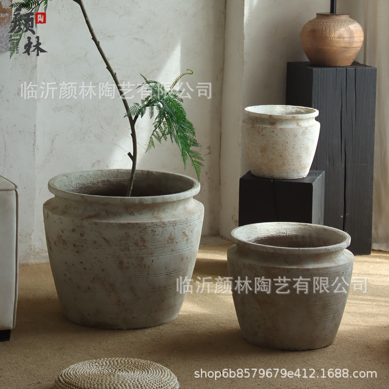 Retro jardín balcón plantación de árboles gran maceta de cemento de gran calibre maceta de flores centro comercial hotel decoración verde a gran escala