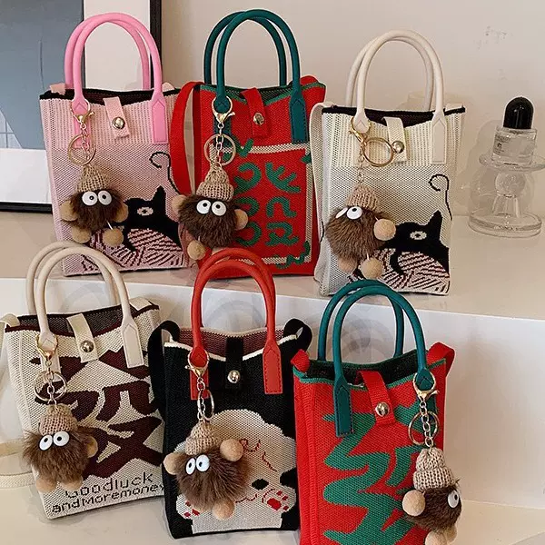 2025爆款精致手机包简约出行搭配针织手提包学生斜挎包大容量时尚