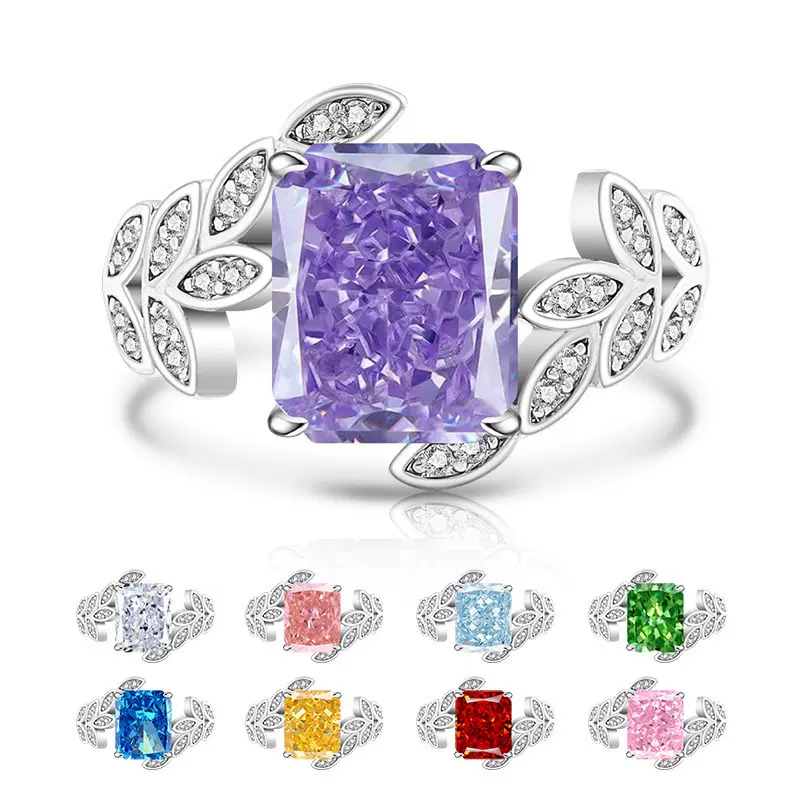 爆闪彩宝冰花切麦穗戒指女跨境欧美风时尚闪闪发光高碳钻直播代发