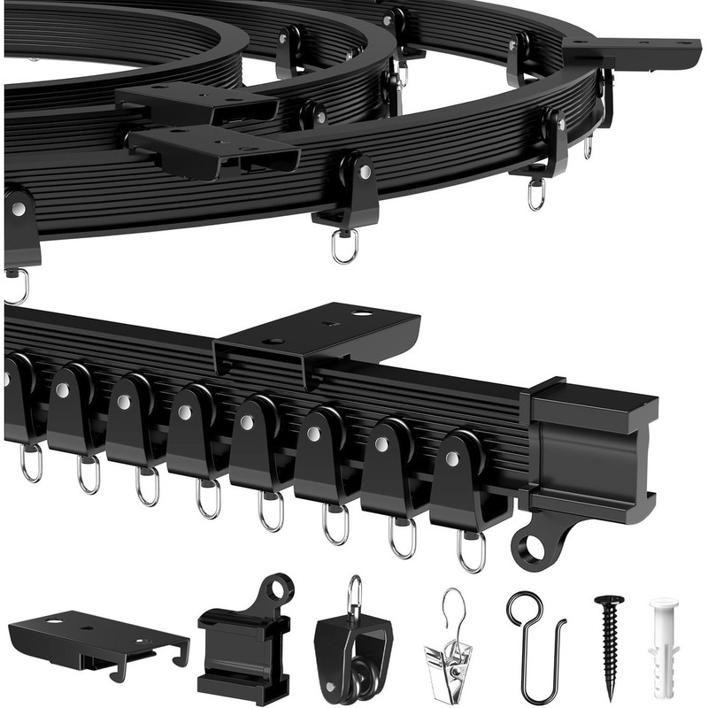 Flexible ceiling curtain track, 9.8 feet ( 3m ) track mounting bracket with sliding curtain track in black Flexible ceiling curtain track, 9.8 feet ( 3m ) track mounting bracket with sliding curtain track in black