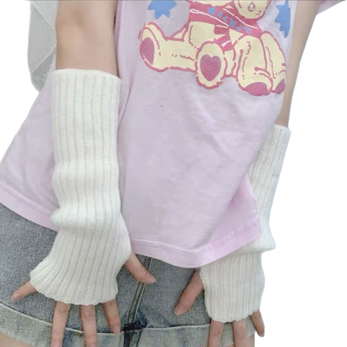 Bungee hip-hop cálido manga de punto JK otoño invierno japonés Harajuku ninja guantes de dedo expuesto mujeres oscuras