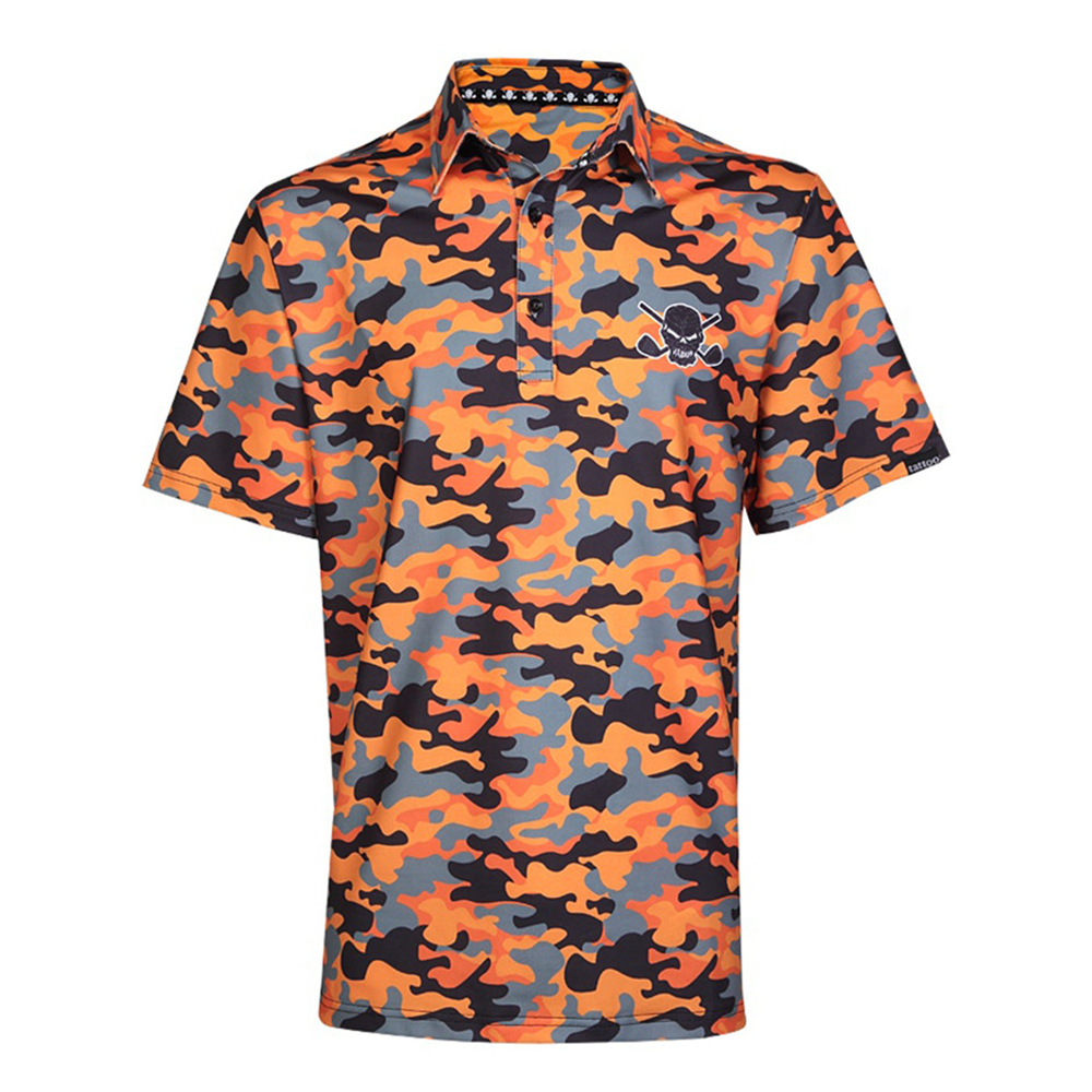 Camouflage skull golf polo shirt summer men's table tennis digital printing sportswear straight factory