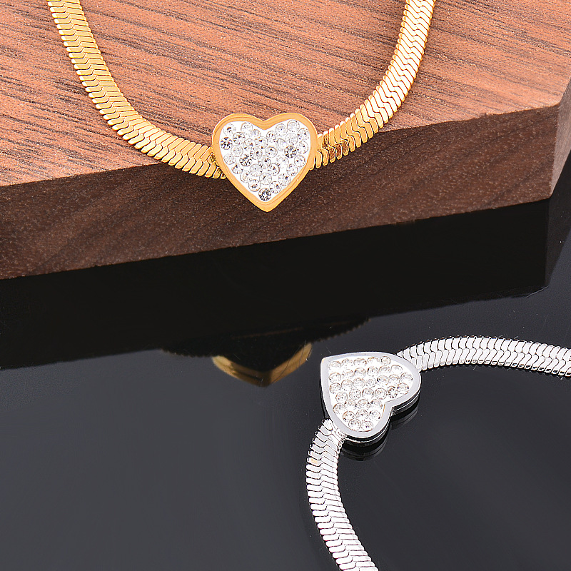 Fashion Heart Shape Titanium Steel Gold Plated Rhinestones Bracelets 1 Piece