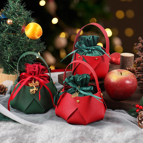 Christmas Apple Bag Leather Portable Bucket Christmas Eve Velvet Gift Bag Peaceful Fruit Candy Bag Velvet Bag