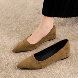 9121 French style pointed single shoes for women, flat bottom, shallow mouth, suede, increased height, casual, simple commuting, work, floating shoes