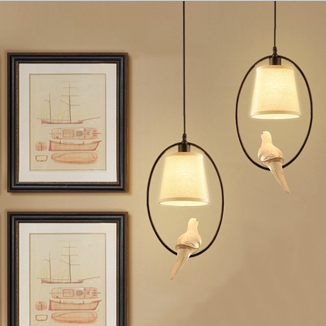 美式客厅吊灯北欧乡村复古个性树脂小鸟铁艺灯饰餐厅卧室单头壁灯