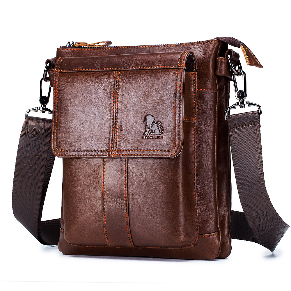 Bolso de mensajero de cuero para hombre transfronterizo bolso de hombro de piel de vaca de primera capa bolso de hombro multifuncional retro de gran capacidad para hombres