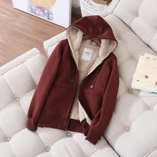 秋冬款保暖羊羔绒内里连帽长袖拉链开衫加绒加厚卫衣外套Y1205W