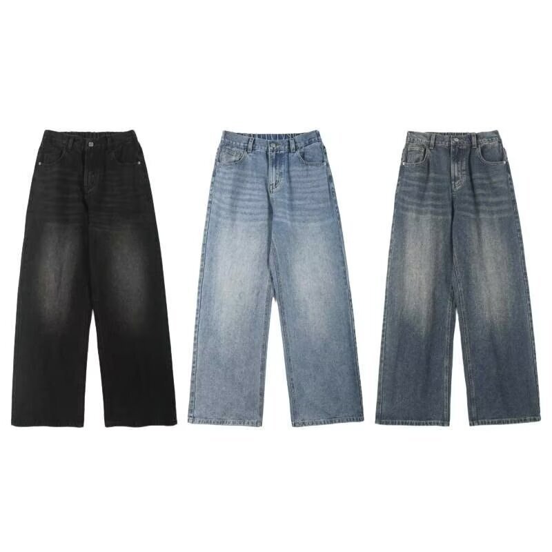 Streetwear Washed Denim Jeans – Loose Fit Straight-Leg Vintage Jeans For Men (Light Blue/Black/Retro, S-Xxxl)_mkmklike.com