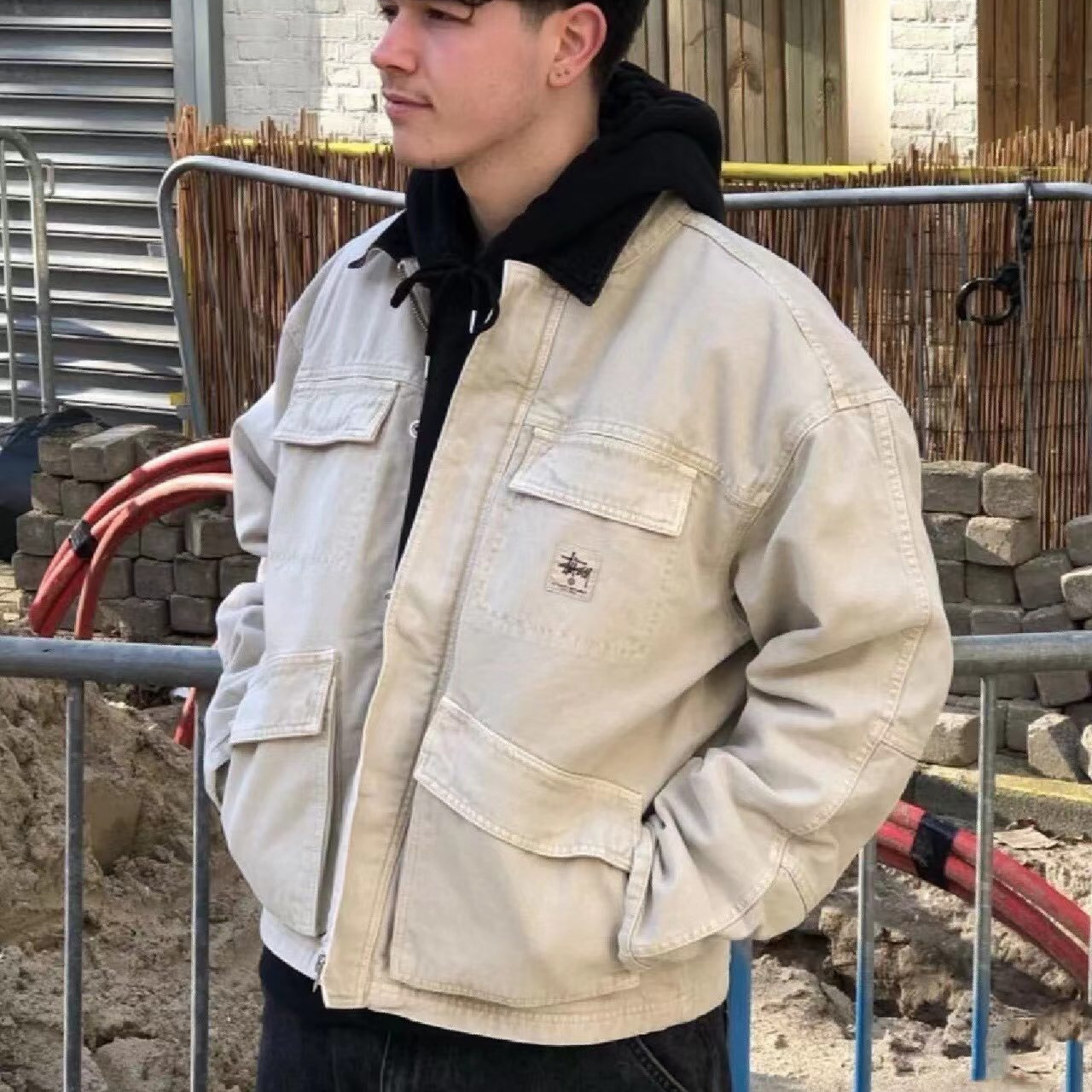 De alta calidad stu Washed Canvas vintage lavada chaqueta de solapa cremallera chaqueta suelta pareja